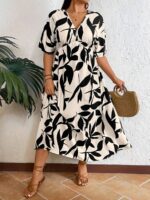 SHEIN GRANDE TAILLE (48/50/52/54) – Robe longue bohème à imprimé feuilles et col V E180 https://sheinstyle.store original Algerie DZ