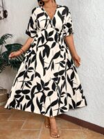 SHEIN GRANDE TAILLE (48/50/52/54) – Robe longue bohème à imprimé feuilles et col V E180 https://sheinstyle.store original Algerie DZ