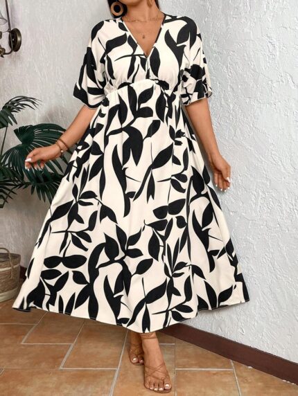 SHEIN GRANDE TAILLE (48/50/52/54) – Robe longue bohème à imprimé feuilles et col V E180 https://sheinstyle.store original Algerie DZ SHEIN GRANDE TAILLE (48/50/52/54) – Robe longue bohème à imprimé feuilles et col V E180 https://sheinstyle.store original Algerie DZ