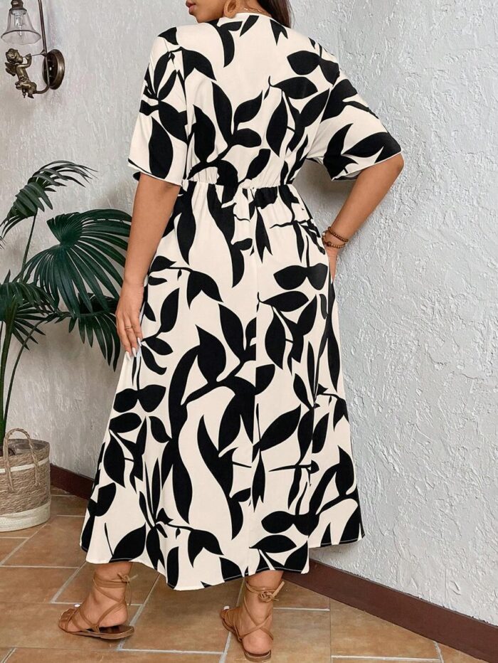 SHEIN GRANDE TAILLE (48/50/52/54) – Robe longue bohème à imprimé feuilles et col V E180 https://sheinstyle.store original Algerie DZ