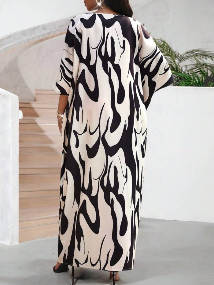 SHEIN GRANDE TAILLE (50/52/54) – Robe maxi blanche à col ouvert et manches tombantes en tissu texturé E185 https://sheinstyle.store original Algerie DZ