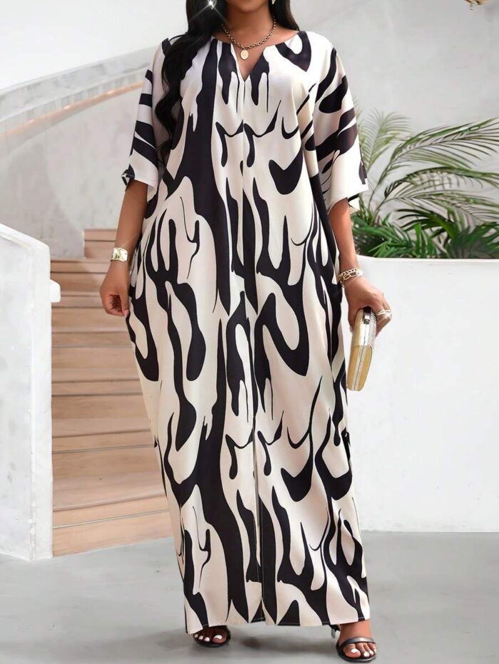 SHEIN GRANDE TAILLE (50/52/54) – Robe maxi blanche à col ouvert et manches tombantes en tissu texturé E185 https://sheinstyle.store original Algerie DZ