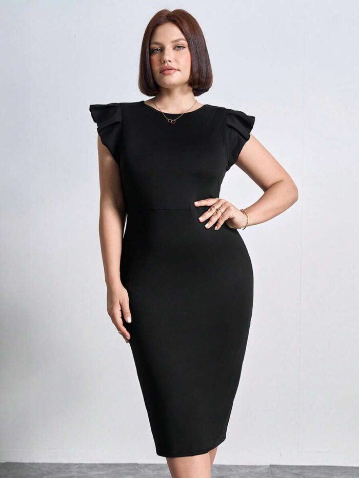 SHEIN GRANDE TAILLE (44/46/48/50/52/54) – Robe noire unie sans manches, style casual et polyvalent ( sans ceinture) E178 https://sheinstyle.store original Algerie DZ