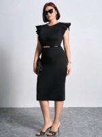 SHEIN GRANDE TAILLE (44/46/48/50/52/54) – Robe noire unie sans manches, style casual et polyvalent ( sans ceinture) E178 https://sheinstyle.store original Algerie DZ