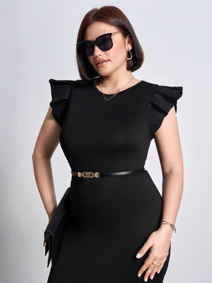 SHEIN GRANDE TAILLE (44/46/48/50/52/54) – Robe noire unie sans manches, style casual et polyvalent ( sans ceinture) E178 https://sheinstyle.store original Algerie DZ