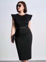SHEIN GRANDE TAILLE (44/46/48/50/52/54) – Robe noire unie sans manches, style casual et polyvalent ( sans ceinture) E178 https://sheinstyle.store original Algerie DZ