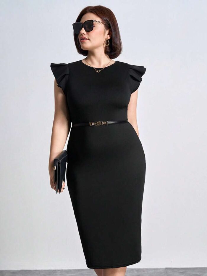 SHEIN GRANDE TAILLE (44/46/48/50/52/54) – Robe noire unie sans manches, style casual et polyvalent ( sans ceinture) E178 https://sheinstyle.store original Algerie DZ