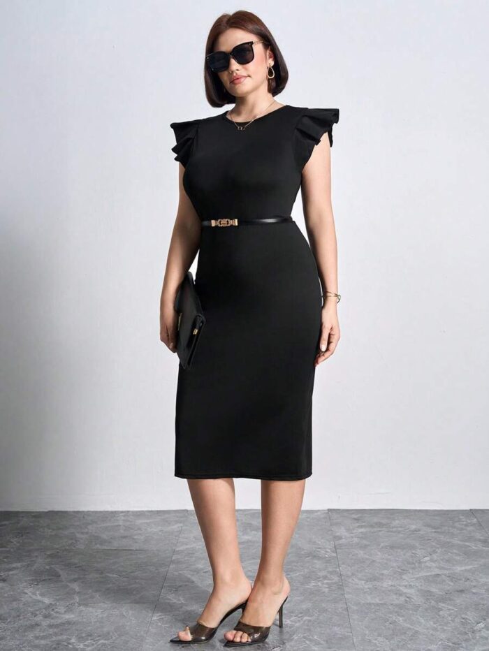 SHEIN GRANDE TAILLE (44/46/48/50/52/54) – Robe noire unie sans manches, style casual et polyvalent ( sans ceinture) E178 https://sheinstyle.store original Algerie DZ