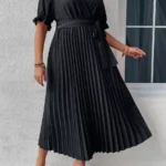 SHEIN GRANDE TAILLE (44/46/52/54) – Robe longue avec col français, manches bouffantes et ceinture intégrée E18 https://sheinstyle.store original Algerie DZ