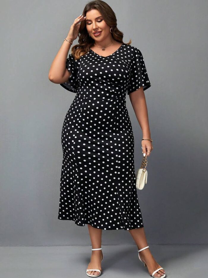 SHEIN GRANDE TAILLE (44/46/48) – Robe à pois manches bouffantes pour femme E13 https://sheinstyle.store original Algerie DZ
