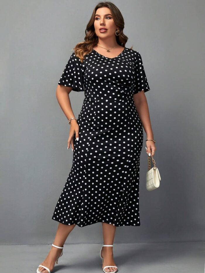 SHEIN GRANDE TAILLE (44/46/48) – Robe à pois manches bouffantes pour femme E13 https://sheinstyle.store original Algerie DZ