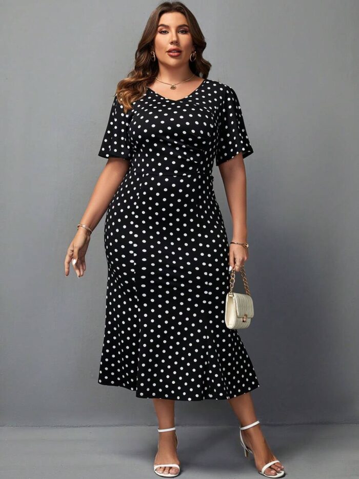 SHEIN GRANDE TAILLE (44/46/48) – Robe à pois manches bouffantes pour femme E13 https://sheinstyle.store original Algerie DZ