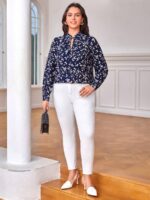 SHEIN GRANDE TAILLE (44/46/48/50/52/54) – Blouse à imprimé marguerites avec nœud au col V17 https://sheinstyle.store original Algerie DZ