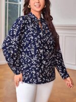 SHEIN GRANDE TAILLE (44/46/48/50/52/54) – Blouse à imprimé marguerites avec nœud au col V17 https://sheinstyle.store original Algerie DZ