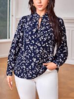 SHEIN GRANDE TAILLE (44/46/48/50/52/54) – Blouse à imprimé marguerites avec nœud au col V17 https://sheinstyle.store original Algerie DZ