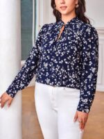 SHEIN GRANDE TAILLE (44/46/48/50/52/54) – Blouse à imprimé marguerites avec nœud au col V17 https://sheinstyle.store original Algerie DZ