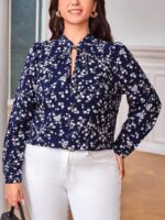 SHEIN GRANDE TAILLE (44/46/48/50/52/54) – Blouse à imprimé marguerites avec nœud au col V17 https://sheinstyle.store original Algerie DZ