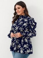 SHEIN GRANDE TAILLE (46/48/52/54) Blouse fleurie à plis avec volants et manches bouffantes V13 https://sheinstyle.store original Algerie DZ