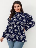 SHEIN GRANDE TAILLE (46/48/52/54) Blouse fleurie à plis avec volants et manches bouffantes V13 https://sheinstyle.store original Algerie DZ