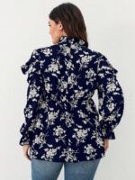 SHEIN GRANDE TAILLE (46/48/52/54) Blouse fleurie à plis avec volants et manches bouffantes V13 https://sheinstyle.store original Algerie DZ