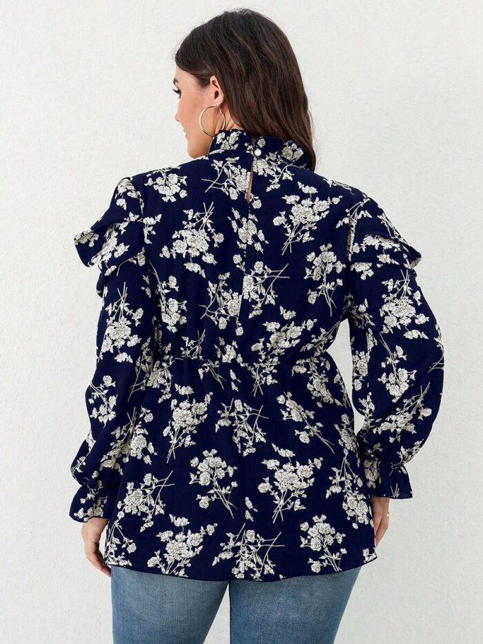 SHEIN GRANDE TAILLE (46/48/52/54) Blouse fleurie à plis avec volants et manches bouffantes V13 https://sheinstyle.store original Algerie DZ