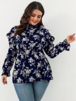 SHEIN GRANDE TAILLE (46/48/52/54) Blouse fleurie à plis avec volants et manches bouffantes V13 https://sheinstyle.store original Algerie DZ