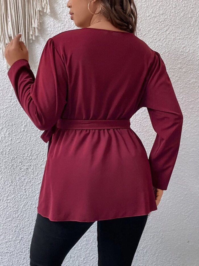 SHEIN GRANDE TAILLE (44/46/48/50/52/54) Blouse portefeuille à plis avec ceinture – Élégance structurée et féminine E43 https://sheinstyle.store original Algerie DZ