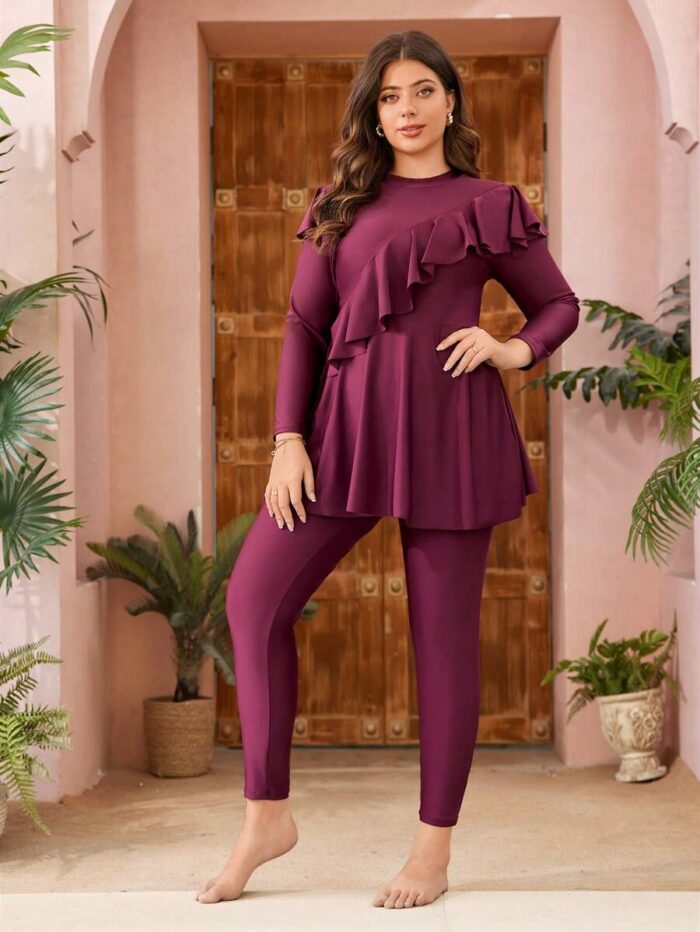 SHEIN GRANDE TAILLE (44/46/48/50/52/54) – Burkini à manches longues avec volants et pantalon assorti E64 https://sheinstyle.store original Algerie DZ
