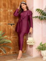 SHEIN GRANDE TAILLE (44/46/48/50/52/54) – Burkini à manches longues avec volants et pantalon assorti E64 https://sheinstyle.store original Algerie DZ