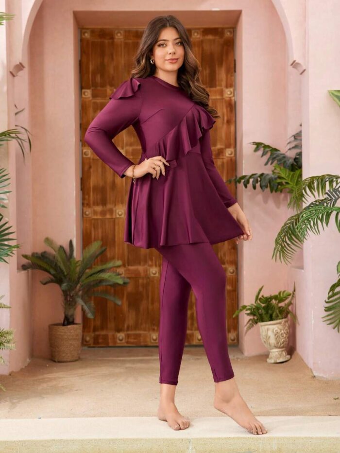 SHEIN GRANDE TAILLE (44/46/48/50/52/54) – Burkini à manches longues avec volants et pantalon assorti E64 https://sheinstyle.store original Algerie DZ