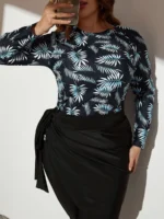 SHEIN GRANDE TAILLE (44/46/48/50/52/54) – Burkini tropical couvrant avec paréo assorti E27 https://sheinstyle.store original Algerie DZ