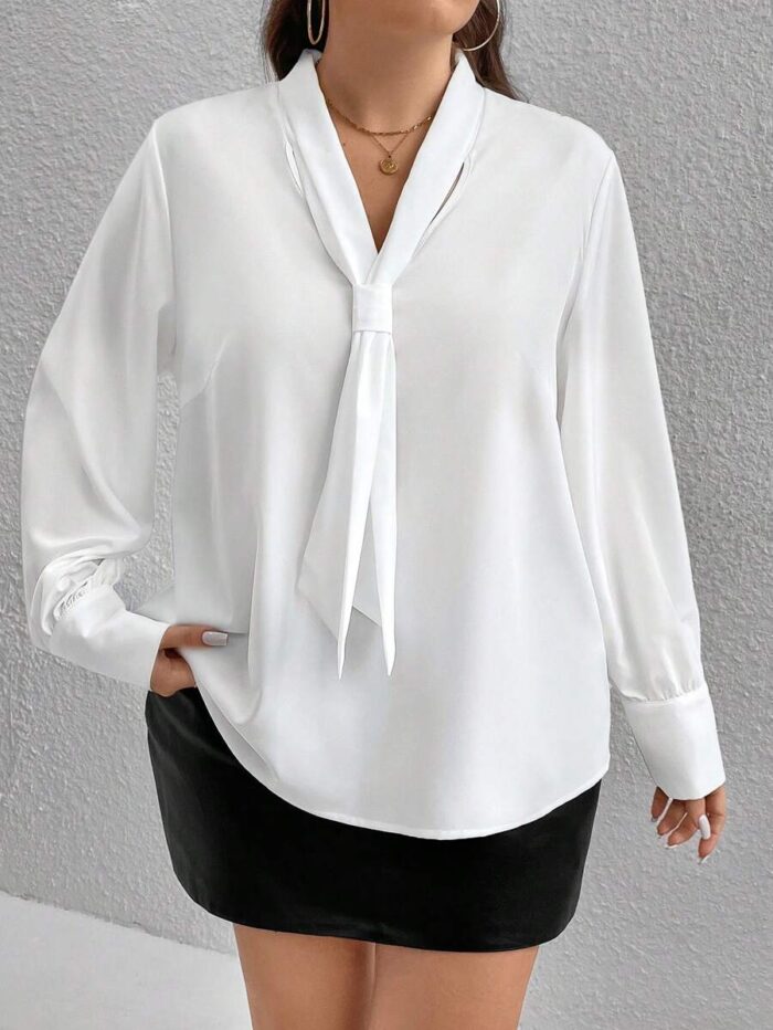 SHEIN GRANDE TAILLE (48/50) Chemisier élégant uni à col noué et manches longues E154 https://sheinstyle.store original Algerie DZ