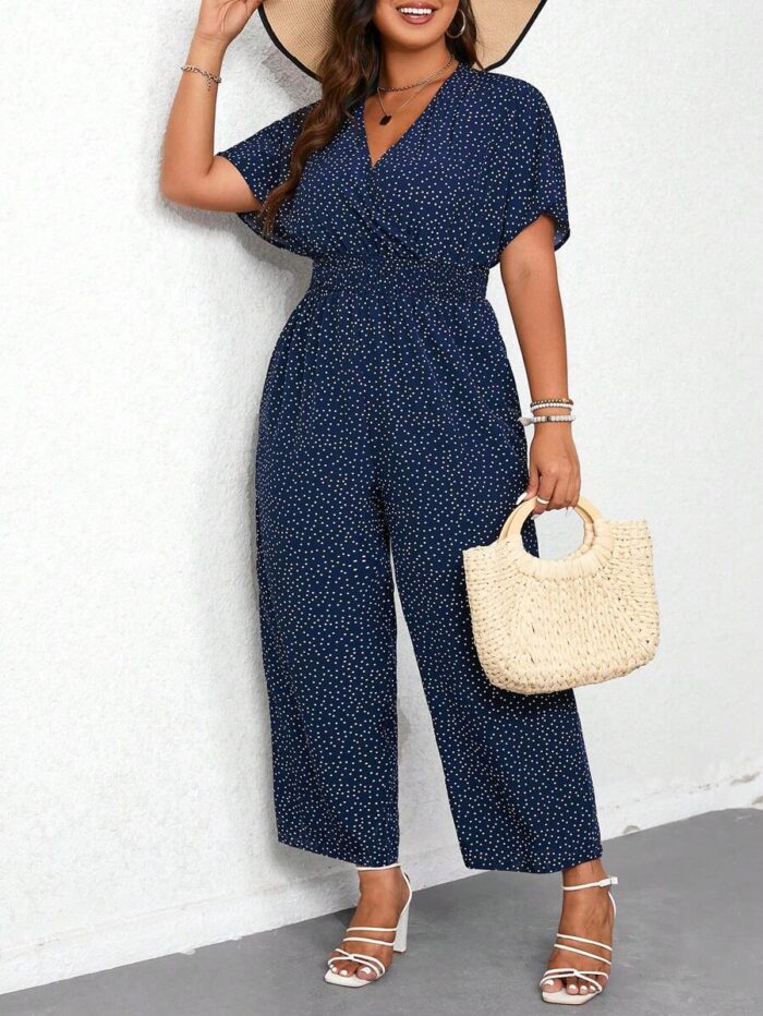 SHEIN GRANDE TAILLE (44/46/48/50/52/54) – Combinaison ample à pois avec ceinture et col en V E55 https://sheinstyle.store original Algerie DZ