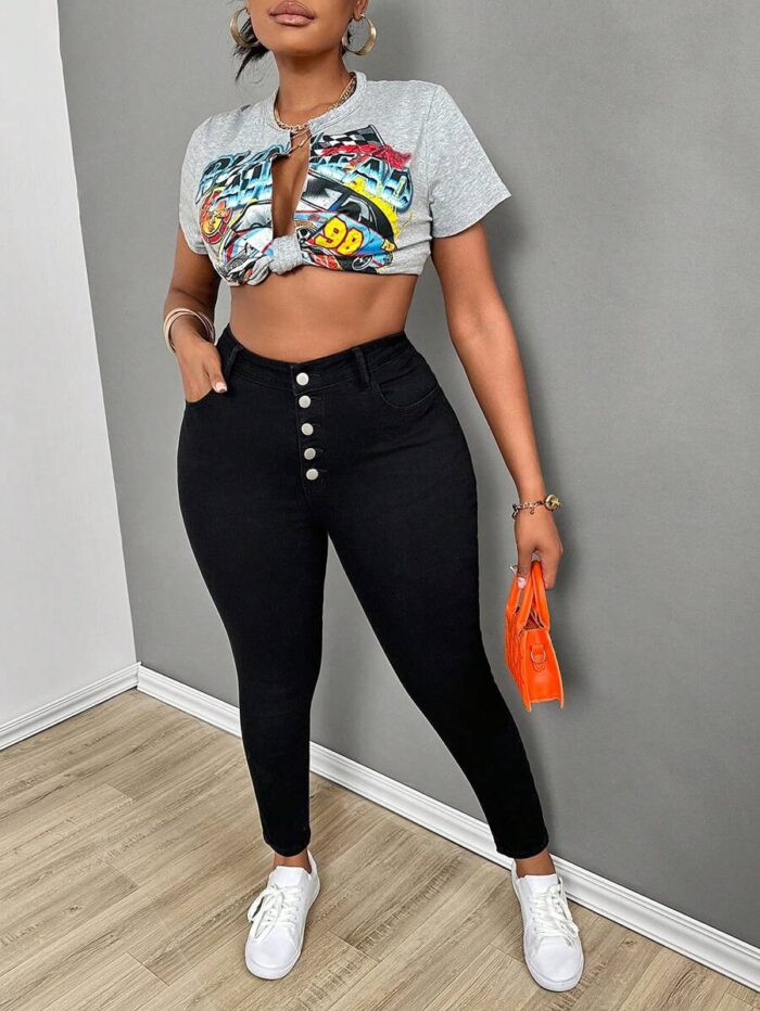 SHEIN GRANDE TAILLE (52/54) Jean skinny noir doublé coton – Confort extensible E155 https://sheinstyle.store original Algerie DZ