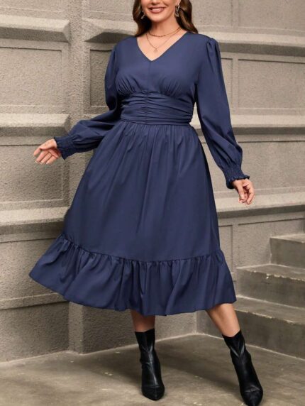 SHEIN GRANDE TAILLE (44/46/48/50/52/54) Robe à taille froncée et ourlet volant V23 https://sheinstyle.store original Algerie DZ
