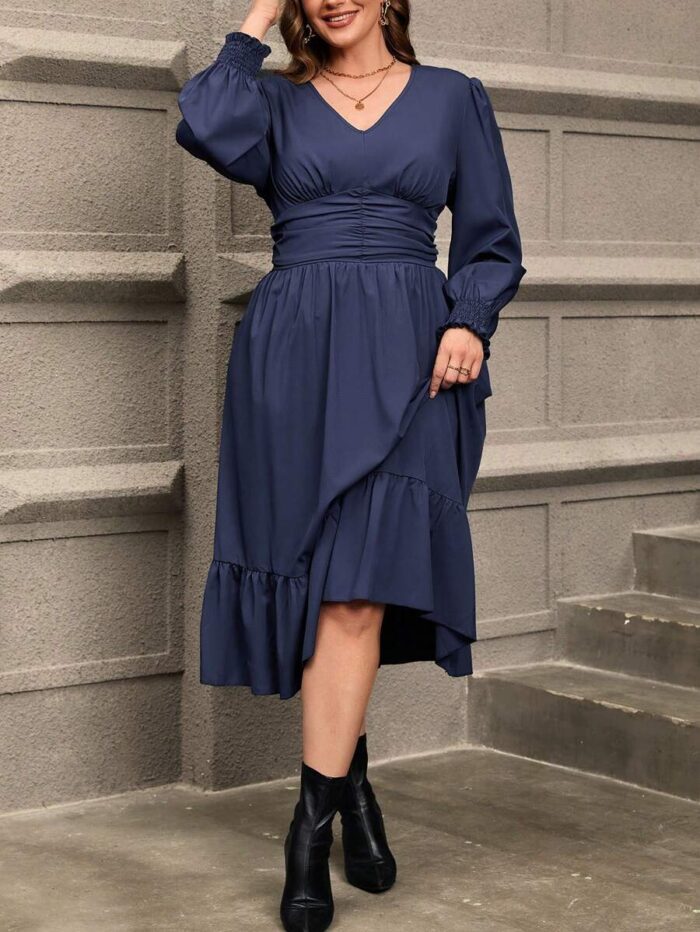 SHEIN GRANDE TAILLE (44/46/48/50/52/54) Robe à taille froncée et ourlet volant V23 https://sheinstyle.store original Algerie DZ