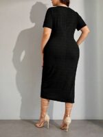 SHEIN GRANDE TAILLE (44/46/48/50/52/54) Robe côtelée à boutons et fente – coupe moulante, style féminin E6 https://sheinstyle.store original Algerie DZ