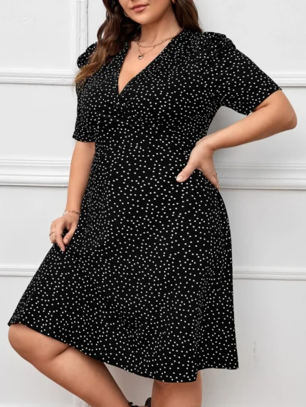 SHEIN GRANDE TAILLE (44/46/48/50/52/54) Robe courte à pois avec manches bouffantes – style estival E20 https://sheinstyle.store original Algerie DZ