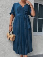 SHEIN GRANDE TAILLE (44/46/48/50/52/54) Robe élégante à col croisé, manches bouffantes et taille ceinturée E58 https://sheinstyle.store original Algerie DZ