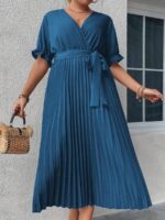 SHEIN GRANDE TAILLE (44/46/48/50/52/54) Robe élégante à col croisé, manches bouffantes et taille ceinturée E58 https://sheinstyle.store original Algerie DZ