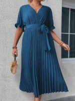 SHEIN GRANDE TAILLE (44/46/48/50/52/54) Robe élégante à col croisé, manches bouffantes et taille ceinturée E58 https://sheinstyle.store original Algerie DZ