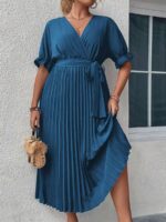 SHEIN GRANDE TAILLE (44/46/48/50/52/54) Robe élégante à col croisé, manches bouffantes et taille ceinturée E58 https://sheinstyle.store original Algerie DZ