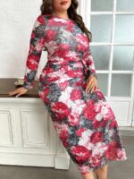 SHEIN GRANDE TAILLE (44/46/48/50/52/54) – Robe fleurie à manches longues avec détail volanté sur le côté E173 https://sheinstyle.store original Algerie DZ