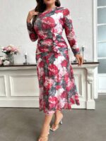 SHEIN GRANDE TAILLE (44/46/48/50/52/54) – Robe fleurie à manches longues avec détail volanté sur le côté E173 https://sheinstyle.store original Algerie DZ