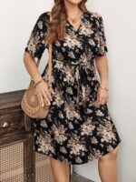 SHEIN GRANDE TAILLE (46/48/50) Robe imprimée florale à col bénitier – Fraîcheur estivale et charme féminin E41 https://sheinstyle.store original Algerie DZ