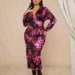SHEIN GRANDE TAILLE (46/48/52/54) – Robe longue à fleurs avec manches longues et col en V E172 https://sheinstyle.store original Algerie DZ