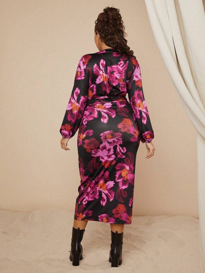 SHEIN GRANDE TAILLE (44/46/48/50/52/54) – Robe longue à fleurs avec manches longues et col en V E172 https://sheinstyle.store original Algerie DZ