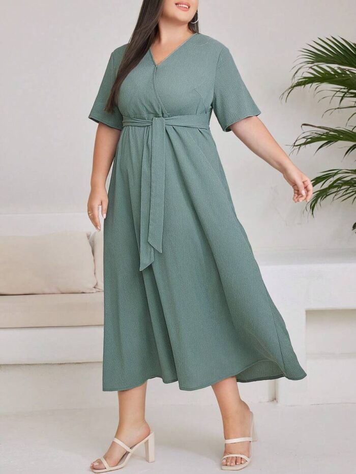 SHEIN GRANDE TAILLE (44/46/48/50/52/54) – Robe longue en lin unie sans manches avec ceinture à nouer E51 https://sheinstyle.store original Algerie DZ