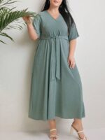 SHEIN GRANDE TAILLE (44/46/48/50/52/54) – Robe longue en lin unie sans manches avec ceinture à nouer E51 https://sheinstyle.store original Algerie DZ