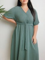 SHEIN GRANDE TAILLE (44/46/48/50/52/54) – Robe longue en lin unie sans manches avec ceinture à nouer E51 https://sheinstyle.store original Algerie DZ